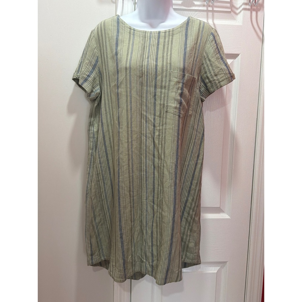 cloth and stone green dress & Striped Shift Womens Linen Blend Button Back S Maxi dress